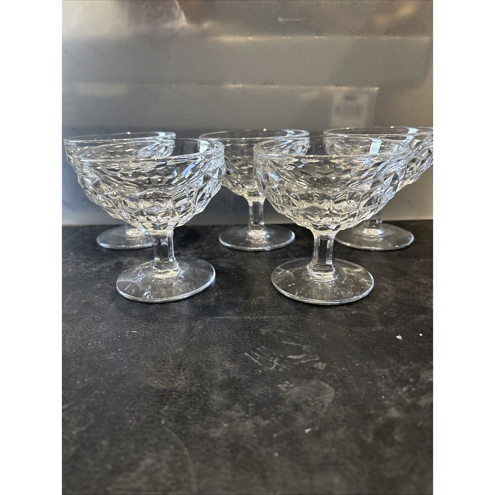 Fostoria American Clear Footed Sundae Sherbet Cups Glasses Set of 5